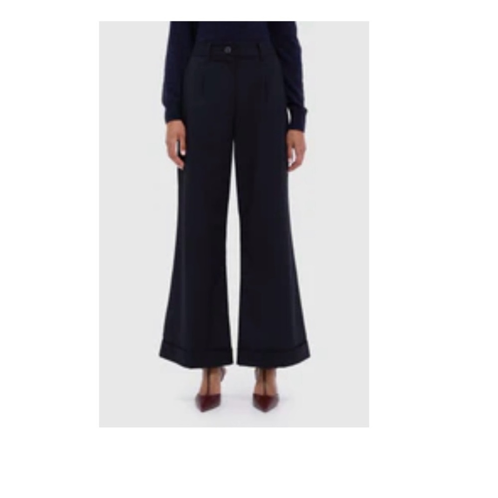 Tuckernuck Navy Wide-Leg Watson trousers with one pleat